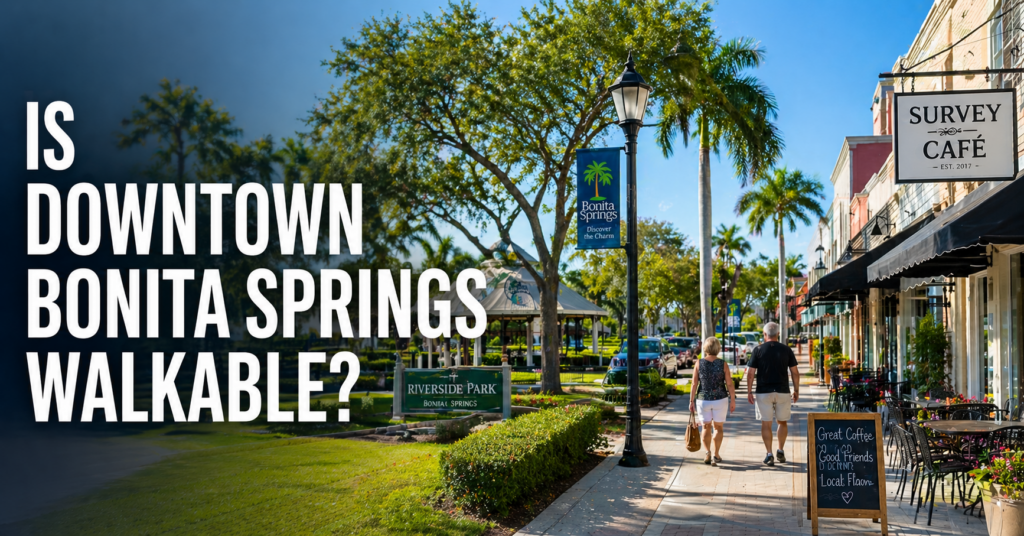 Downtown Bonita Springs walkable area along Old 41 with local restaurants and pedestrian sidewalks